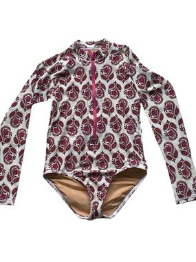 CREWCUTS Kids Long Sleeve Rash Guard Swimsuit - Pink Paisley  Size: 8